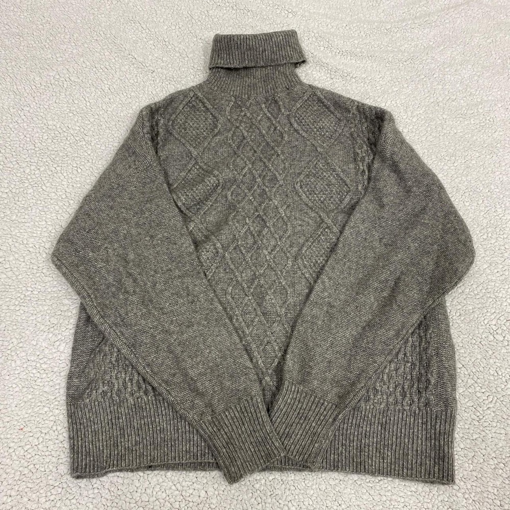 Oysho Womens Grey Textured Cable Knit Turtleneck Sweater Wool Blend Size S